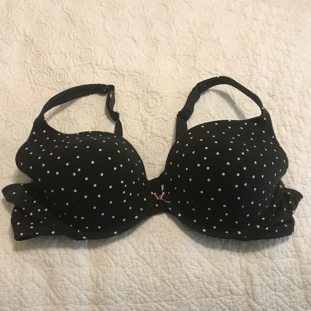 Cacique cotton boost plunge bra gray with white polka dots pattern (44B)